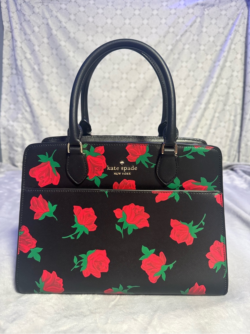 kate spade Black Red Rose-Print Satchel